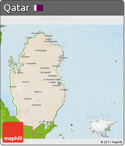 Satellite 3D Map of Qatar, physical outside