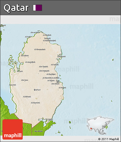 Satellite 3D Map of Qatar, physical outside
