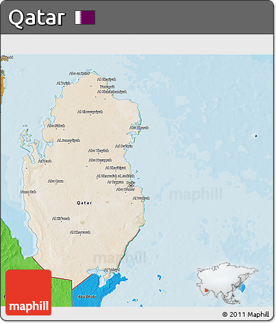 Satellite 3D Map of Qatar, political shades outside