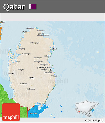 Satellite 3D Map of Qatar, political shades outside