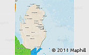 Satellite 3D Map of Qatar, political shades outside