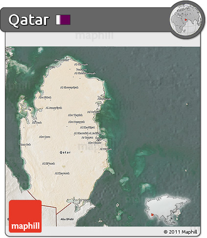 Satellite 3D Map of Qatar, semi-desaturated