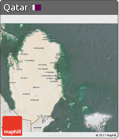 Satellite 3D Map of Qatar, semi-desaturated