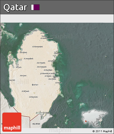 Satellite 3D Map of Qatar, semi-desaturated