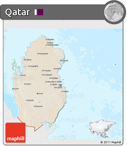 Satellite 3D Map of Qatar, single color outside, bathymetry sea