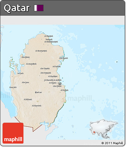 Satellite 3D Map of Qatar, single color outside, bathymetry sea
