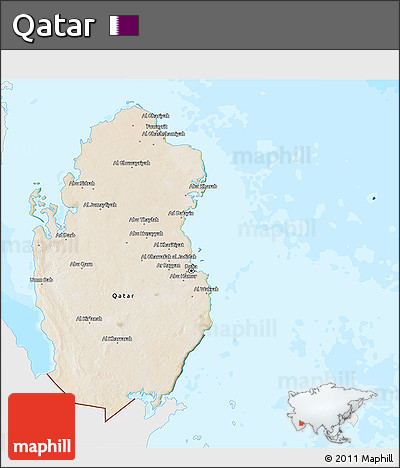 Satellite 3D Map of Qatar, single color outside, bathymetry sea