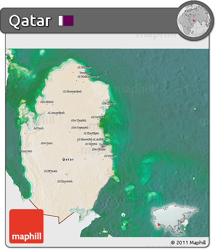 Satellite 3D Map of Qatar, single color outside