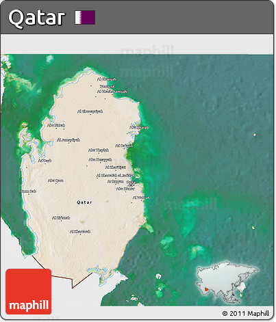 Satellite 3D Map of Qatar, single color outside