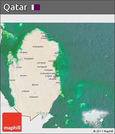 Satellite 3D Map of Qatar, single color outside