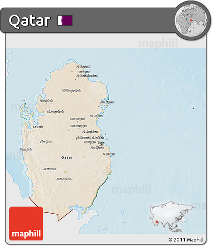 Satellite 3D Map of Qatar, single color outside, shaded relief sea