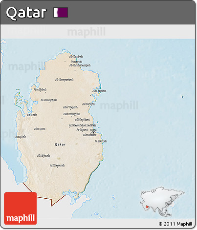 Satellite 3D Map of Qatar, single color outside, shaded relief sea