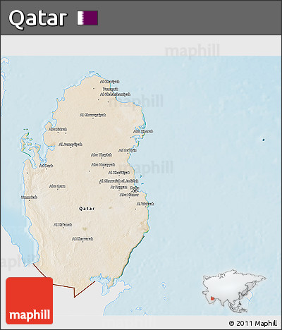 Satellite 3D Map of Qatar, single color outside, shaded relief sea