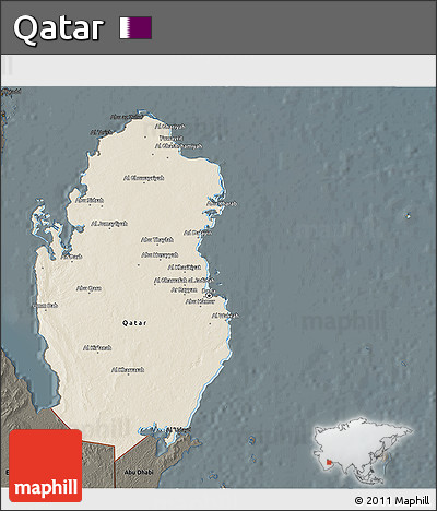 Shaded Relief 3D Map of Qatar, darken