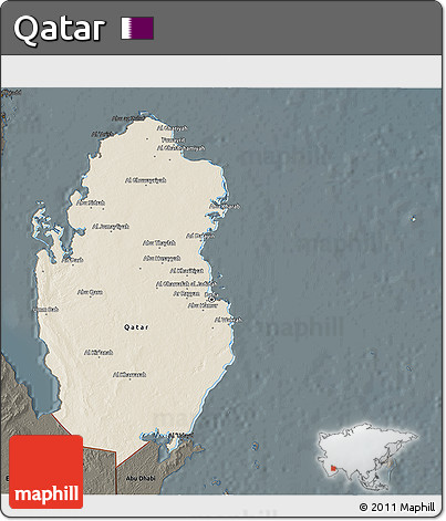 Shaded Relief 3D Map of Qatar, darken