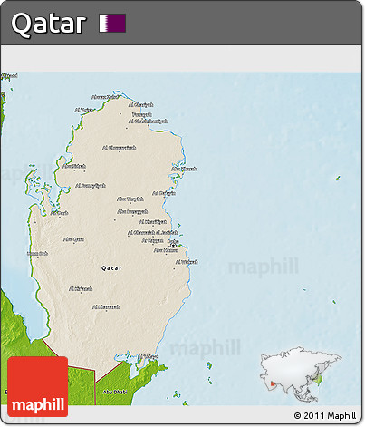 Shaded Relief 3D Map of Qatar, physical outside