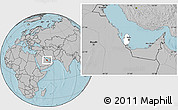 Blank Location Map of Qatar, gray outside, hill shading outside
