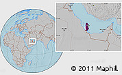 Flag Location Map of Qatar, gray outside, hill shading outside