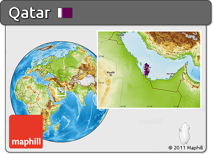 Flag Location Map of Qatar, physical outside