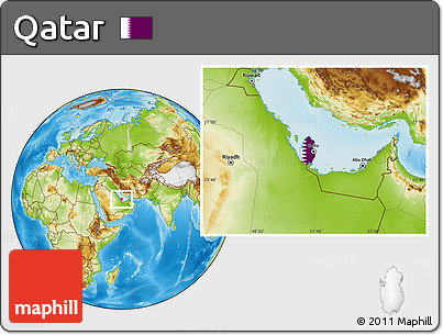 Flag Location Map of Qatar, physical outside