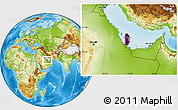 Flag Location Map of Qatar, physical outside