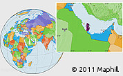 Flag Location Map of Qatar, political outside