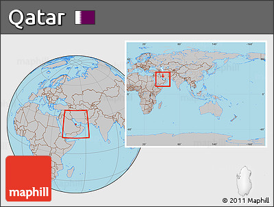 Gray Location Map of Qatar, within the entire continent