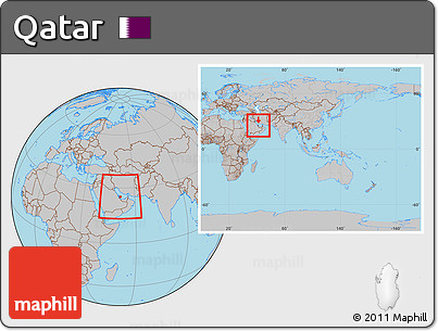 Gray Location Map of Qatar, within the entire continent