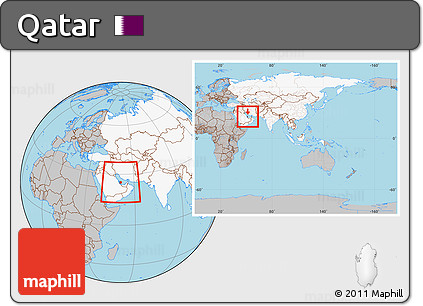 Gray Location Map of Qatar, highlighted continent, within the entire continent