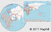 Gray Location Map of Qatar, highlighted continent, within the entire continent