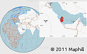 Gray Location Map of Qatar, highlighted continent, hill shading