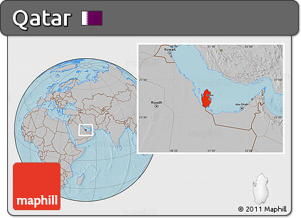 Gray Location Map of Qatar, hill shading