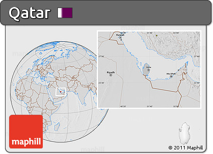 Gray Location Map of Qatar, lighten, desaturated, hill shading