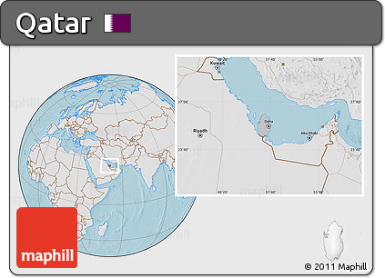 Gray Location Map of Qatar, lighten, land only, hill shading