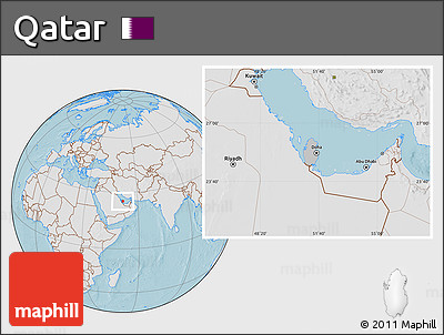 Gray Location Map of Qatar, lighten, land only, hill shading