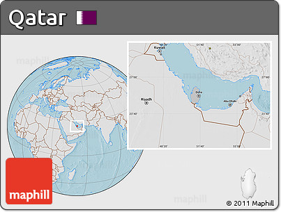 Gray Location Map of Qatar, lighten, land only, hill shading