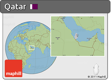 Gray Location Map of Qatar, savanna style outside, hill shading inside
