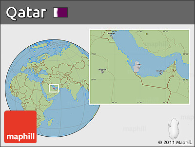 Gray Location Map of Qatar, savanna style outside, hill shading inside