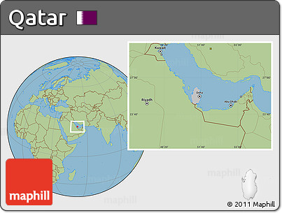Gray Location Map of Qatar, savanna style outside, hill shading inside
