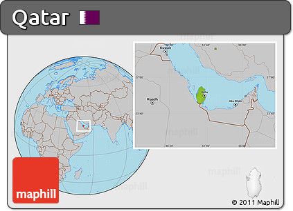 Physical Location Map of Qatar, gray outside