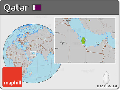 Physical Location Map of Qatar, gray outside