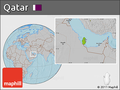 Physical Location Map of Qatar, gray outside, hill shading