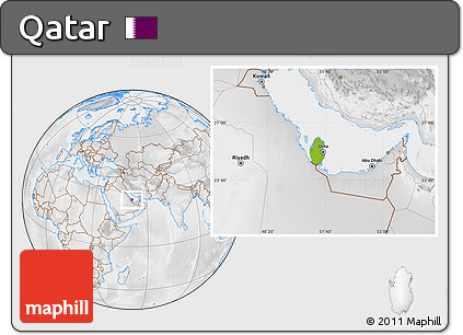 Physical Location Map of Qatar, lighten, desaturated