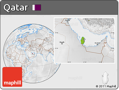 Physical Location Map of Qatar, lighten, desaturated