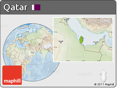 Physical Location Map of Qatar, lighten