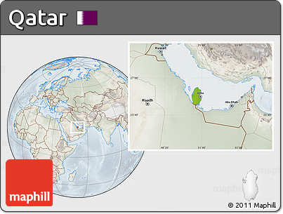 Physical Location Map of Qatar, lighten, semi-desaturated
