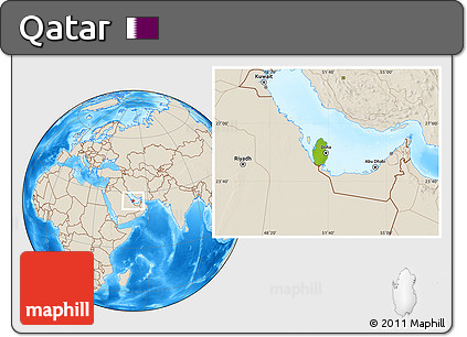 Physical Location Map of Qatar, shaded relief outside