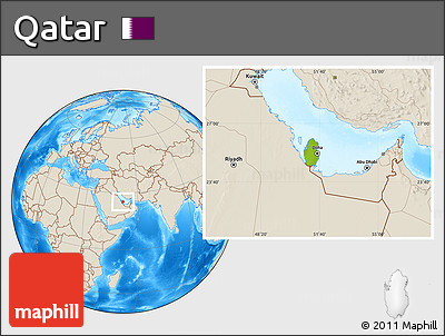 Physical Location Map of Qatar, shaded relief outside