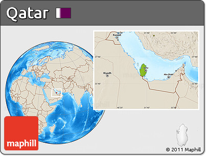 Physical Location Map of Qatar, shaded relief outside