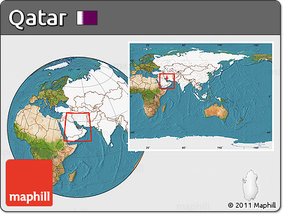Satellite Location Map of Qatar, highlighted continent, within the entire continent